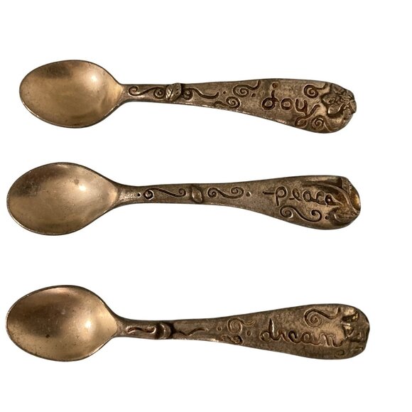 Metal Morphosis Pewter Baby Or Tea Spoons Set Of 3 Joy Dream Peace - Picture 3 of 5
